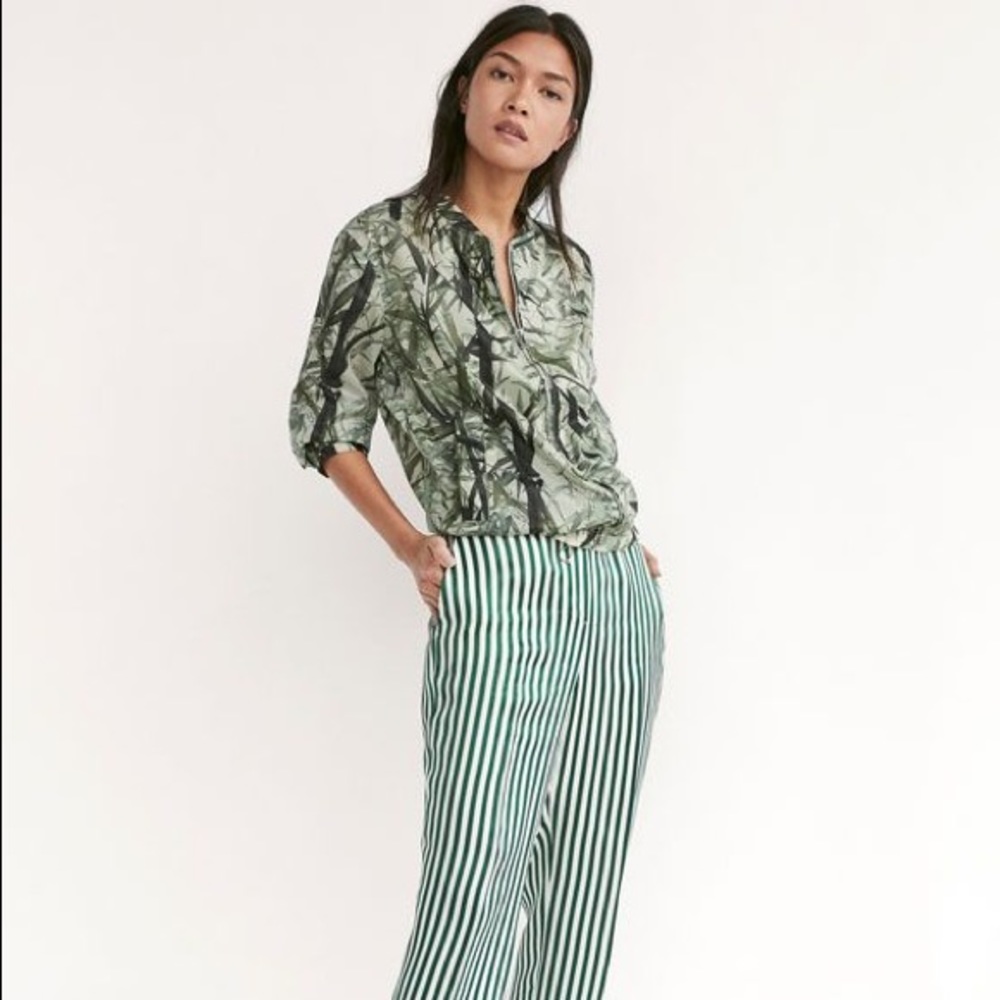 Massimo Dutti Striped Green Pants